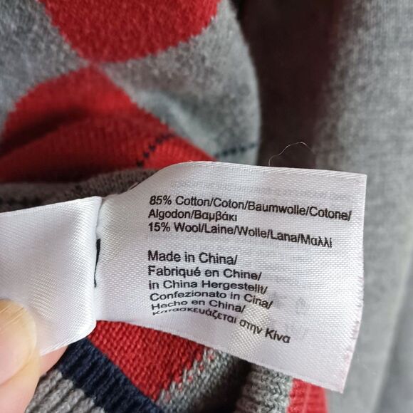 Brooks Brothers Preppy Sweater Mens L Argyle Gray Red Navy V Neck Cotton Wool - Picture 7 of 9